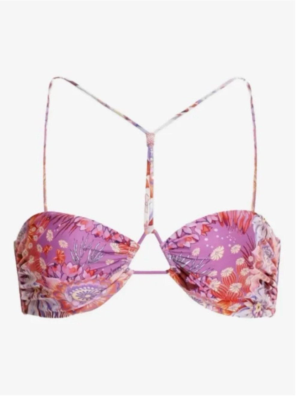 Agua Bendita Pink & Purple Floral Bandeau Bikini Top